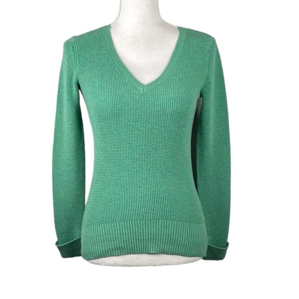 GAP Stretch Green Thermal Long Sleeve‎ V-Neck Top Size XS